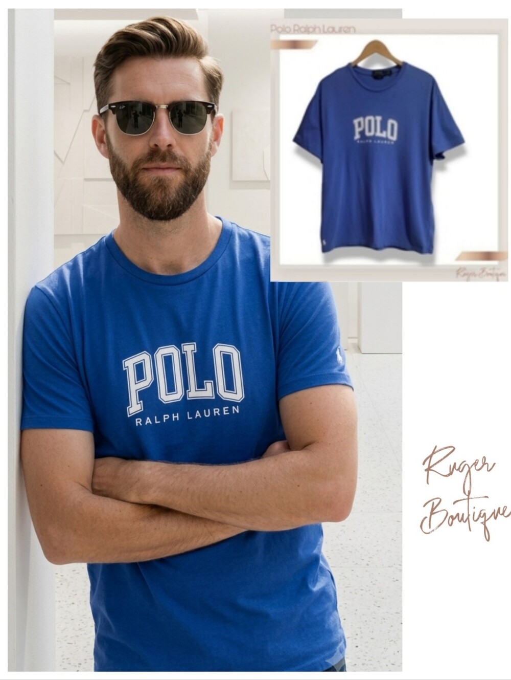 🌿Polo Ralph Lauren Men’s Large Classic Fit Sky Blue Graphic T-Shirt Block Logo
